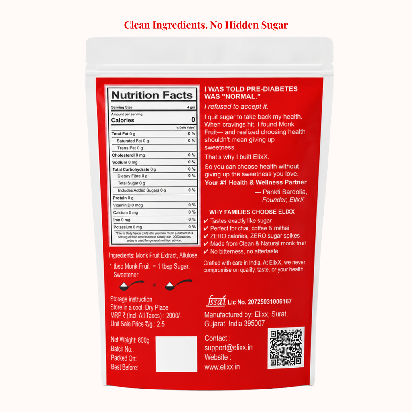 ElixX Monk Fruit Sweetener – Natural Sugar Substitute | No Erythritol