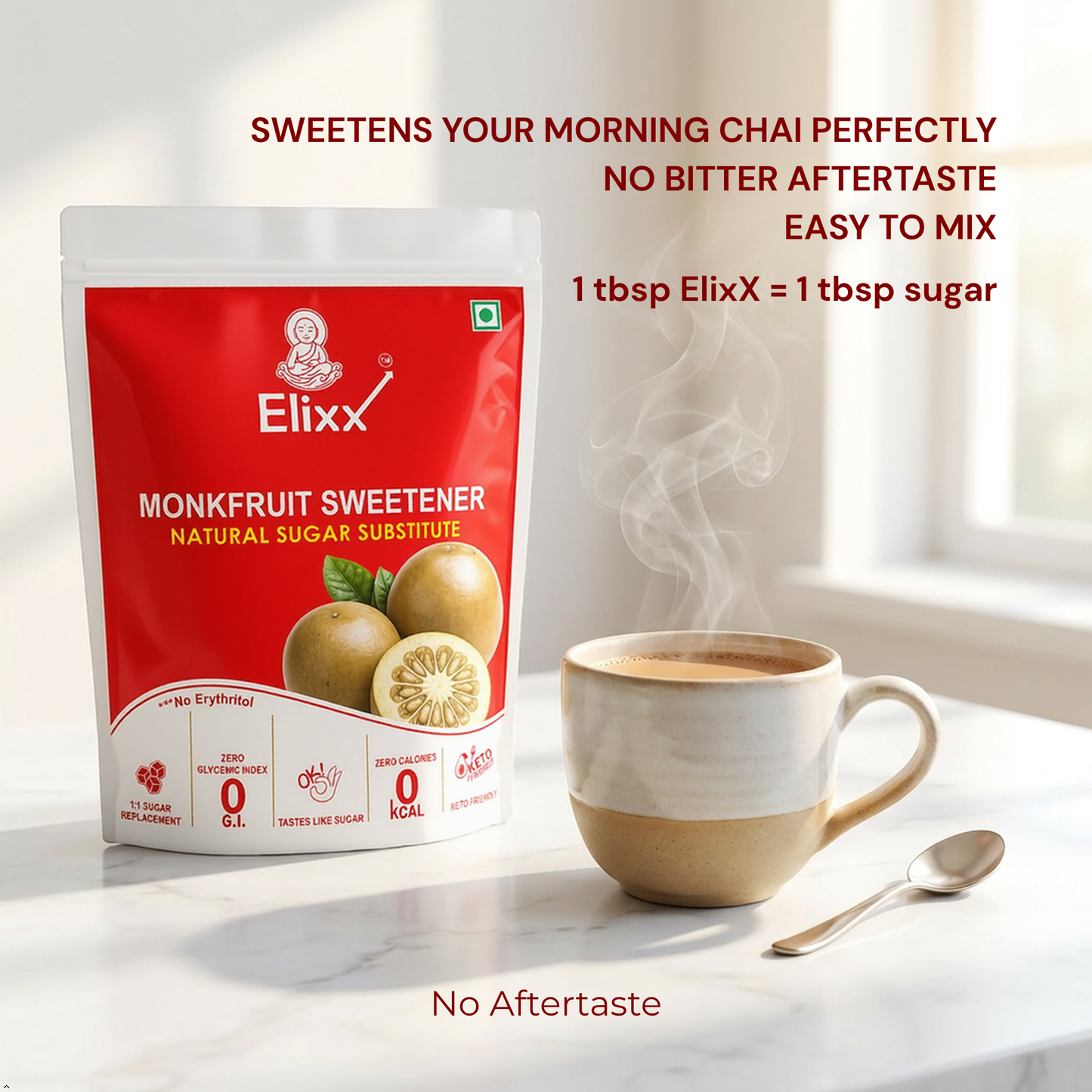 ElixX Monk Fruit Sweetener – Natural Sugar Substitute | No Erythritol